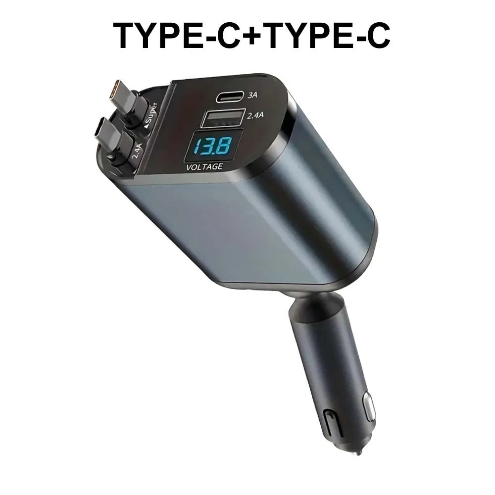 Voltrush™ 4-In-1 Retractable Car Charger – Fast Power, Zero Clutter